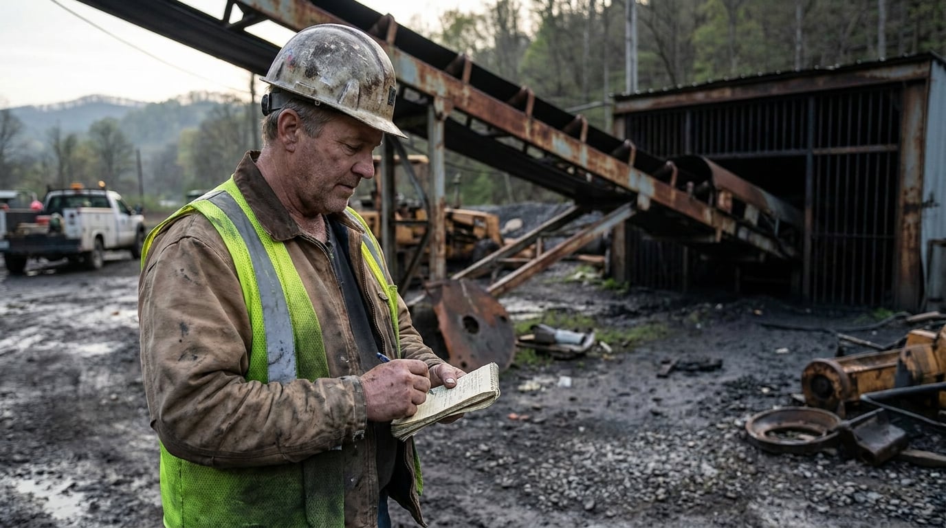 industrial worker in hard hat and safety vest writing notes at hazardous worksite